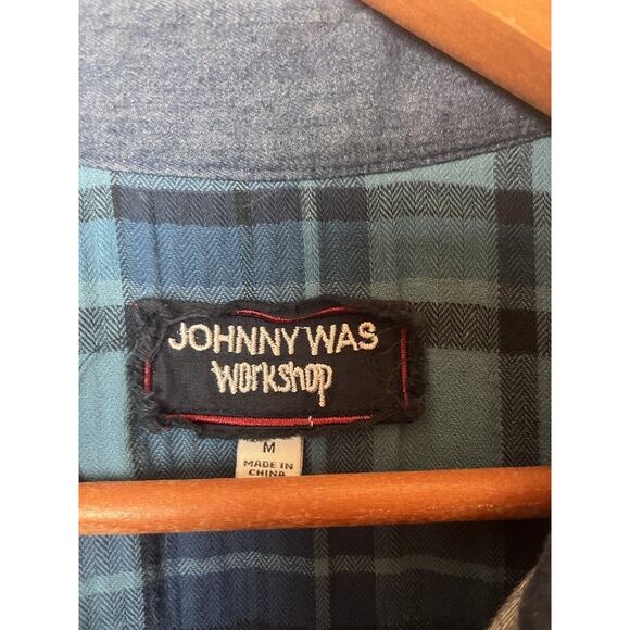 Johnny Was Sz Medium Moonlight Denim Blue Tie-Dye Patchwork Shirt Jacket - Picture 9 of 9